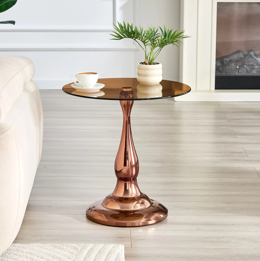 Tavolino rotondo in vetro Ø 50 cm con base in metallo marrone HOMVRA