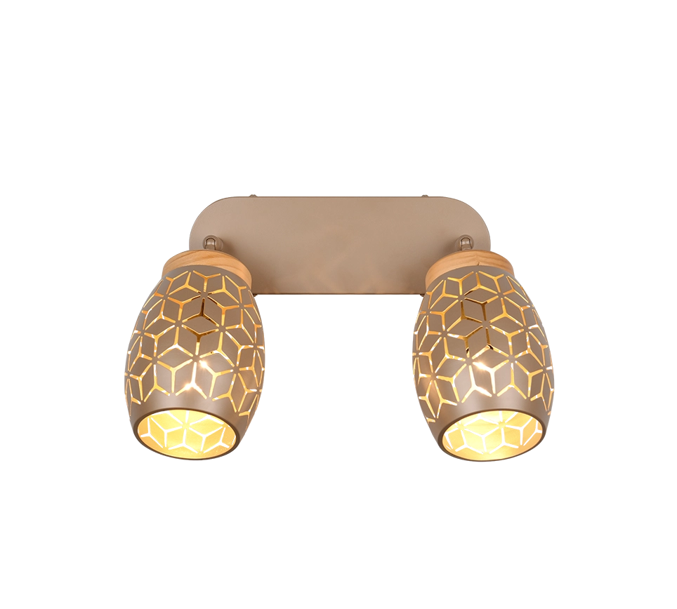 Barra 2 spots, metallo, caffè e legno, L 28 cm, Bidar