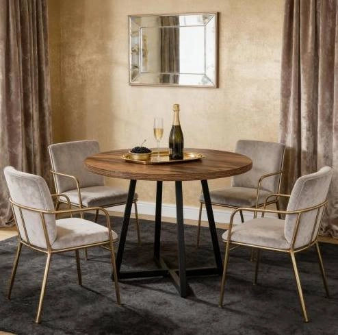 Tavolo da pranzo 80 cm in MDF e metallo; marrone rustico e nero