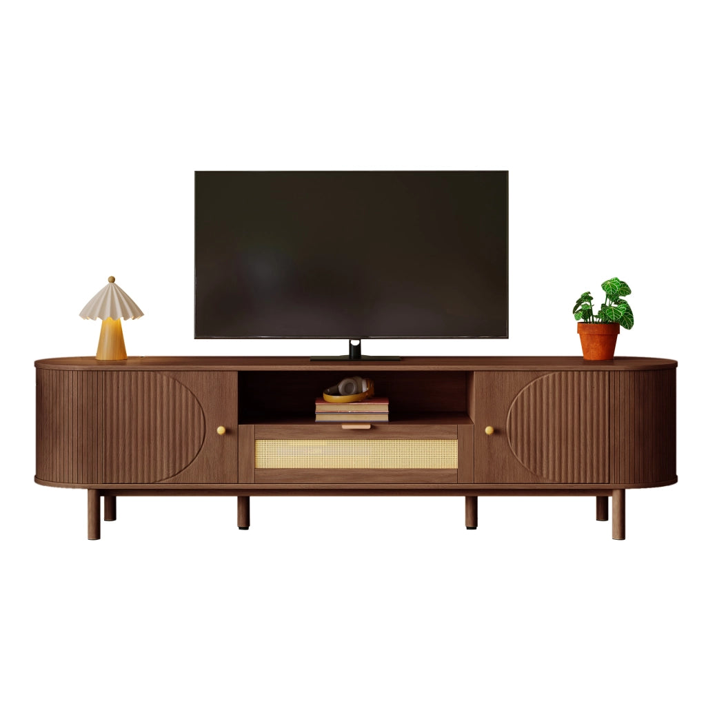 Mobile Porta TV Noce 175 cm con Design Curvo e Vani Aperti