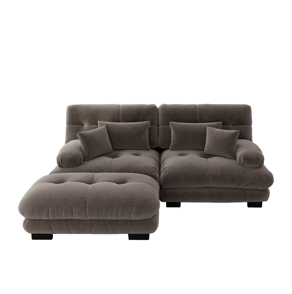 Divano modulare in chenille con ottomani mobili; marrone