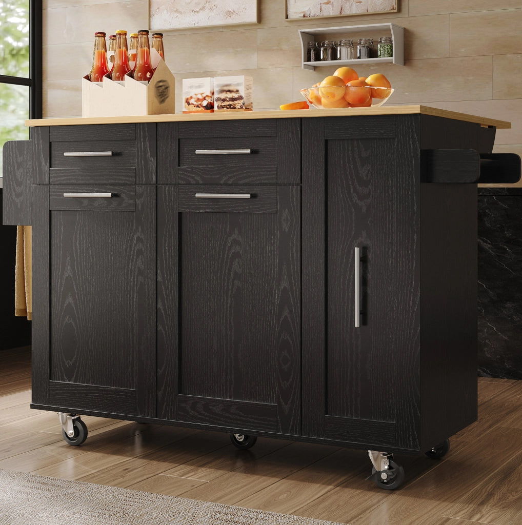 Isola da Cucina con Piano Pieghevole e Ruote Bloccabili 110 x 46 x 90.5 cm Nera - per Cucina
