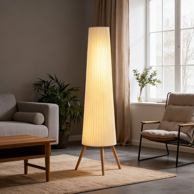 Lampada da terra a LED per soggiorno, dimmerabile, in legno con base a treppiede, con interruttore a pedale, 46 x 46 x 153 cm, bianca