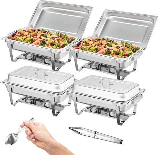 Contenitore di conservazione alimentare in acciaio inossidabile - Piatto buffet - Piatto da servizio - Riscaldatore alimentare - 4x7,5L - Ripiegabile