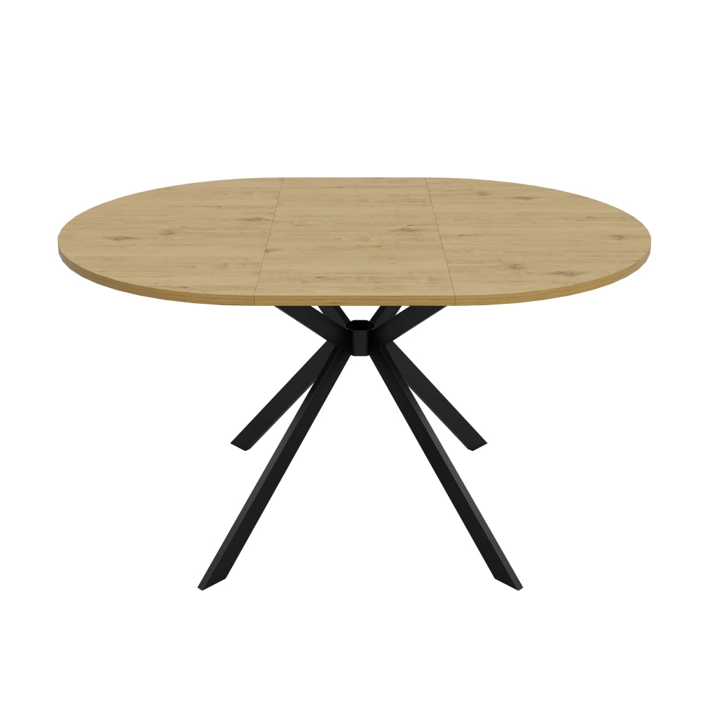 Tavolo Rotondo Allungabile 100-140x100 cm 4-6 Posti LEMONMAX; Diventa Ovale; Prolunga Integrata; MDF Effetto Legno e Gambe in Metallo
