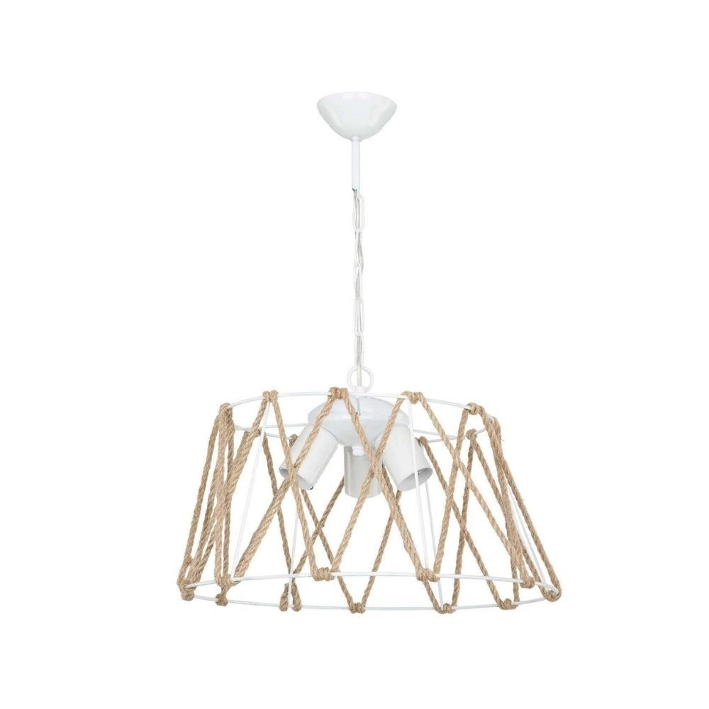 Lampada a sospensione 3 luci metallo e corda Evren ASZ1030 colore bianco