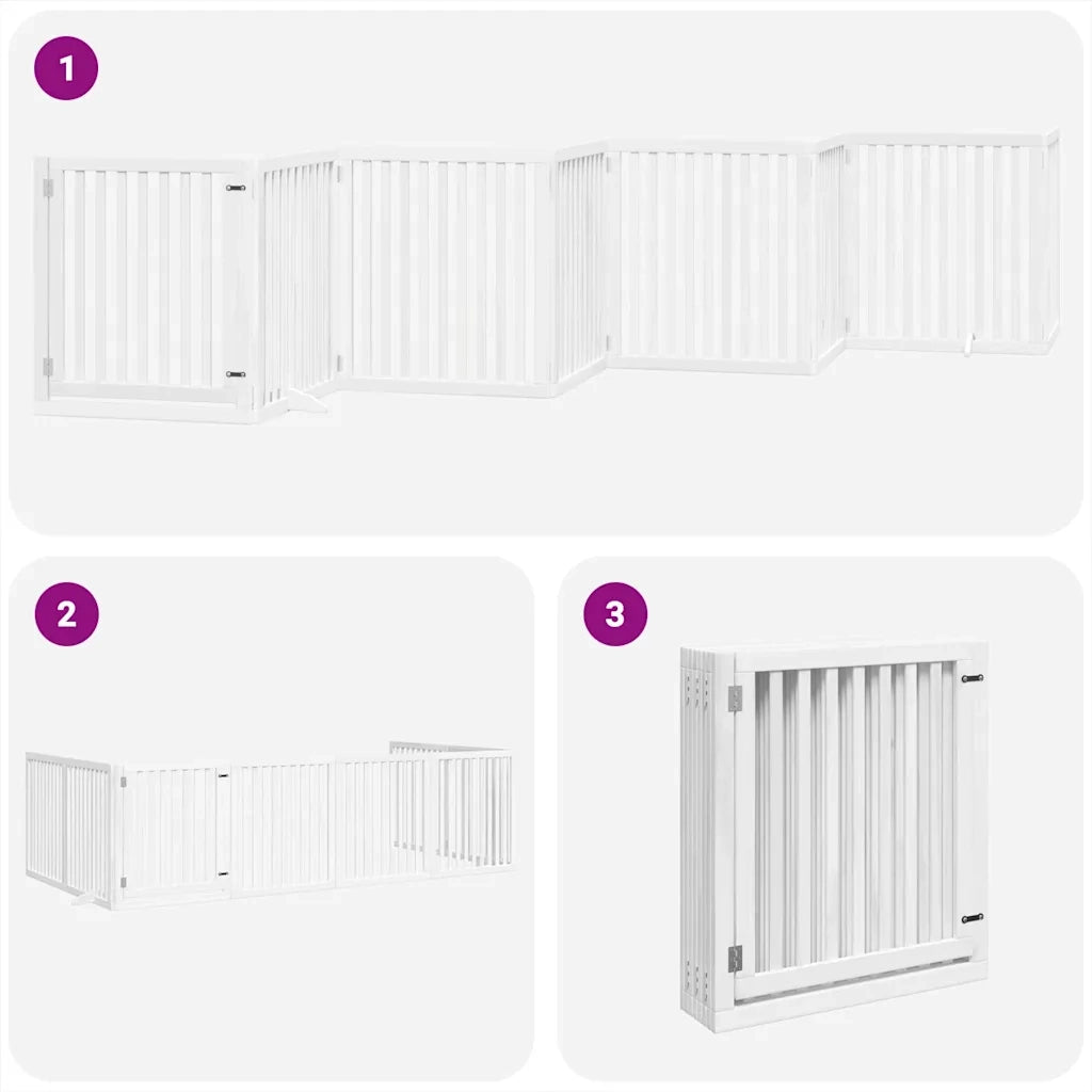 Cancello Cani Porta Pieghevole Bianco 12 Pannelli 640 cm Pioppo CFW8098455