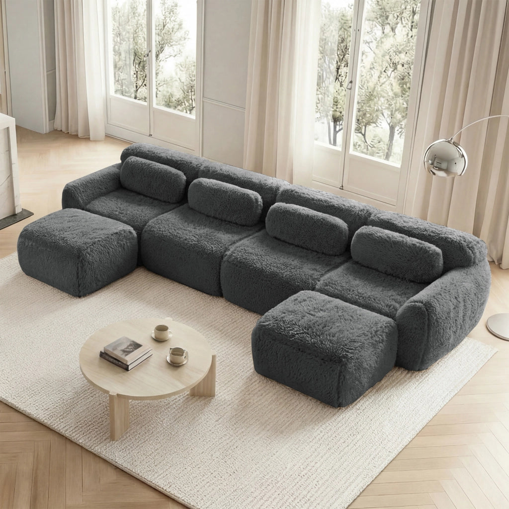Divano Modulare a U con Cuscini ¨C MINIMAL ¨C Velluto Grigio, Ergonomico