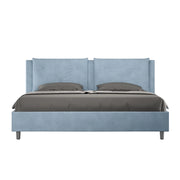 BS COM Letto con rete imbottito 180x200 microfibra azzurro