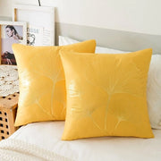 Set di cuscini di flanella Ginkgo Biloba - Set da 2 - Giallo - 45 x 45 cm