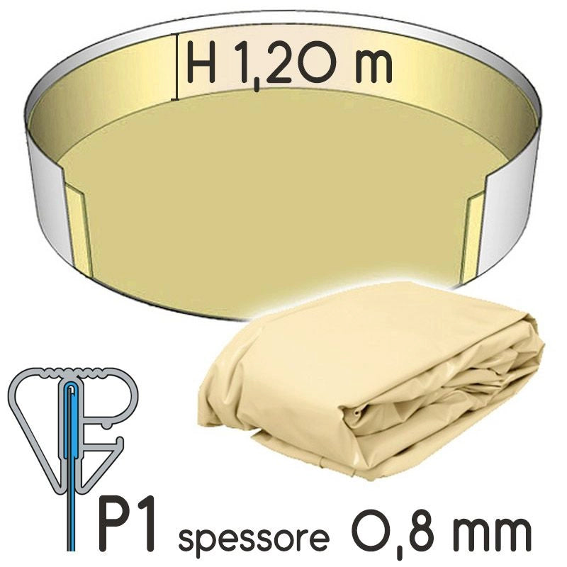 Liner Per Piscina A Forma Circolare  3,00 X H. 1,50 M Sabbia - Attacco P3 - Spessore 0,80 Mm Altezza: 1.20 m, Tipo attacco: P1, Colore: Sabbia
