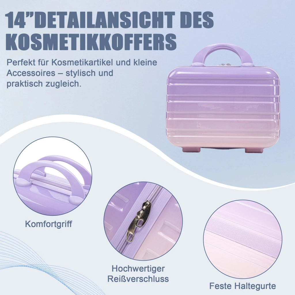 Set di valigie rigide 4 pezzi in PC viola con 3 trolley da 20. 24 e 28 pollici e beauty case da 14 pollici