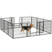 Recinto per Cani a 12 Pannelli Modulabili da 80x1.5x80 cm. Pieghevole con Porta in Acciaio. 12 Picchetti. Grigio