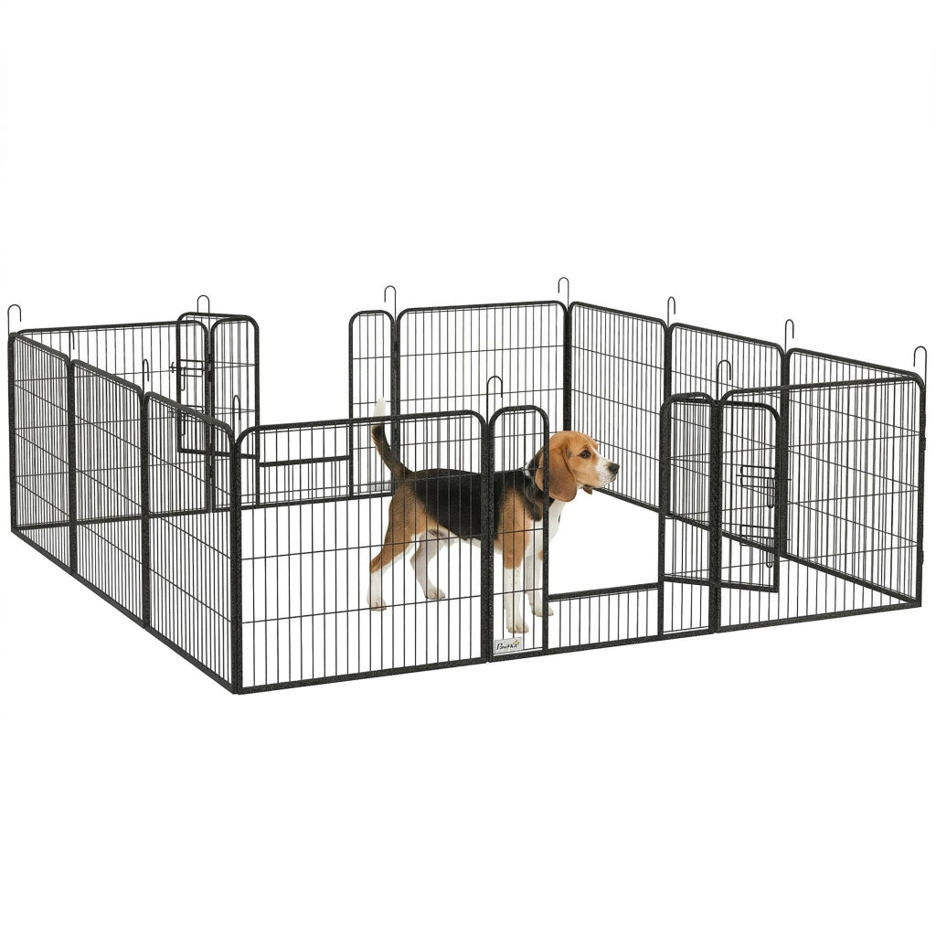 Recinto per Cani a 12 Pannelli Modulabili da 80x1.5x80 cm. Pieghevole con Porta in Acciaio. 12 Picchetti. Grigio