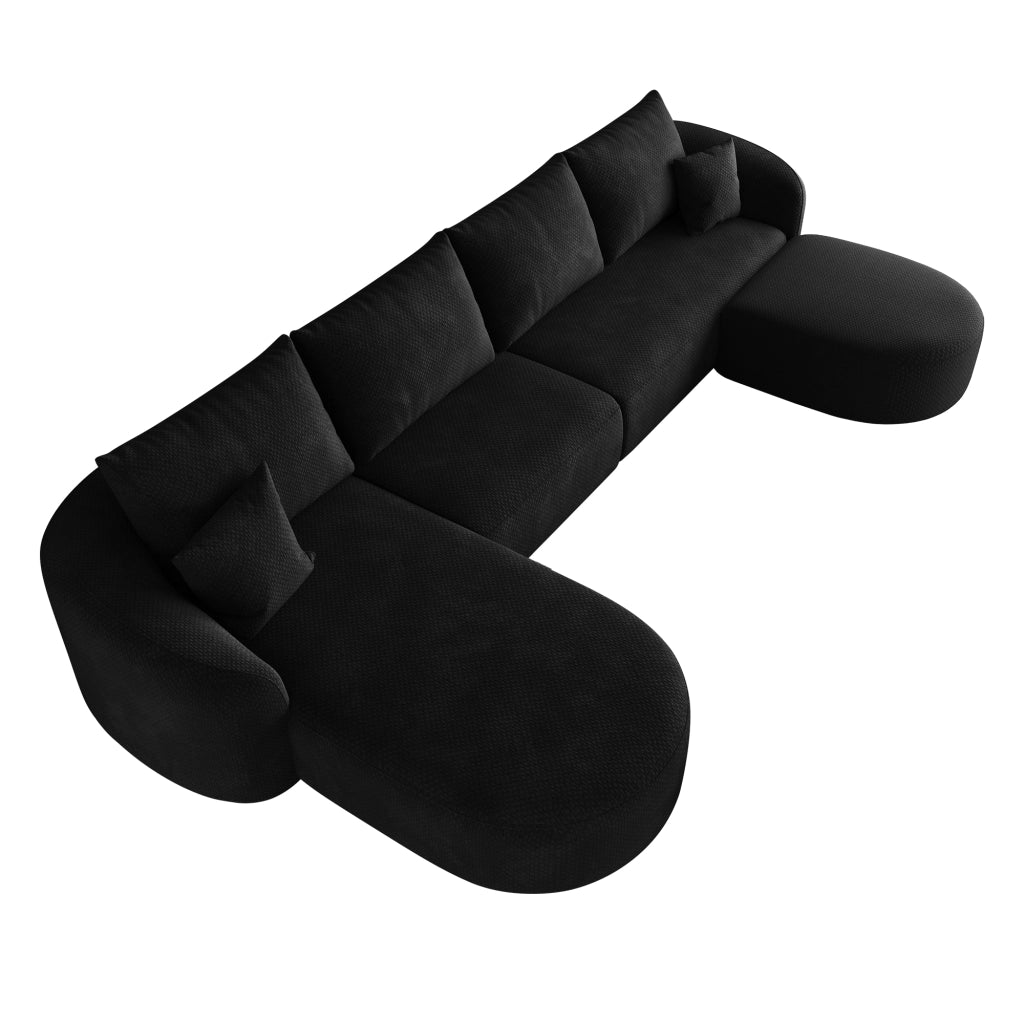 Divano panoramico a U modulare senza montaggio, design salvaspazio per soggiorno, in tessuto di ciniglia nero