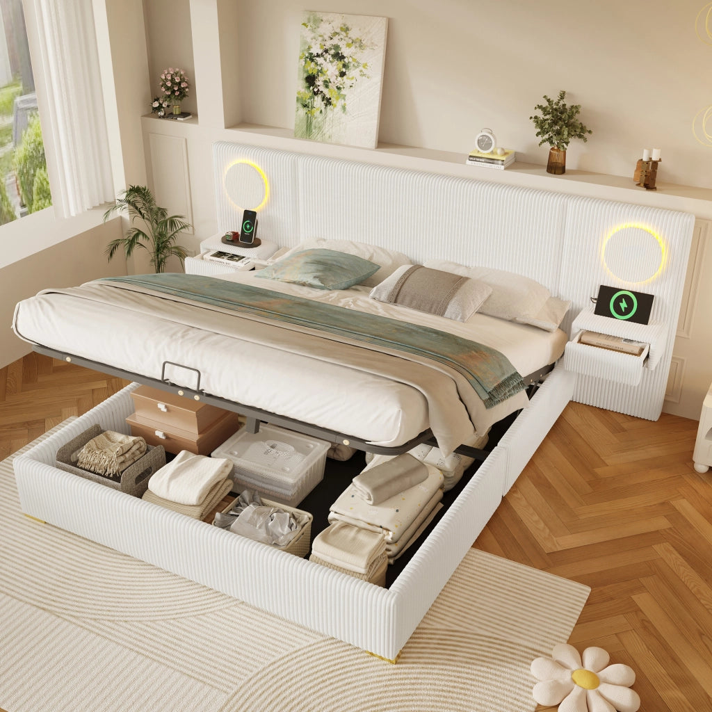 letto imbottito velluto beige 180 x 200 cm