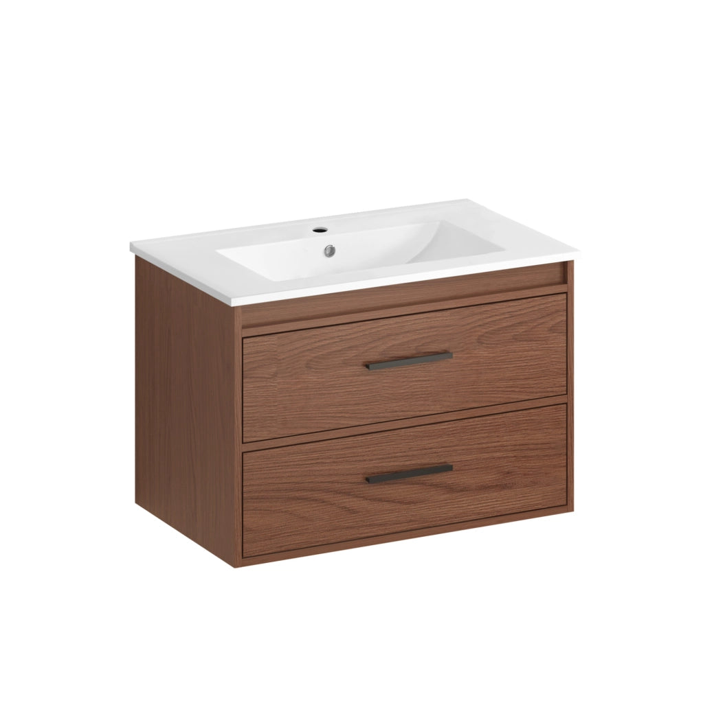 Mobile bagno ULEVR 75 cm con 2 cassetti, MDF marrone rossiccio