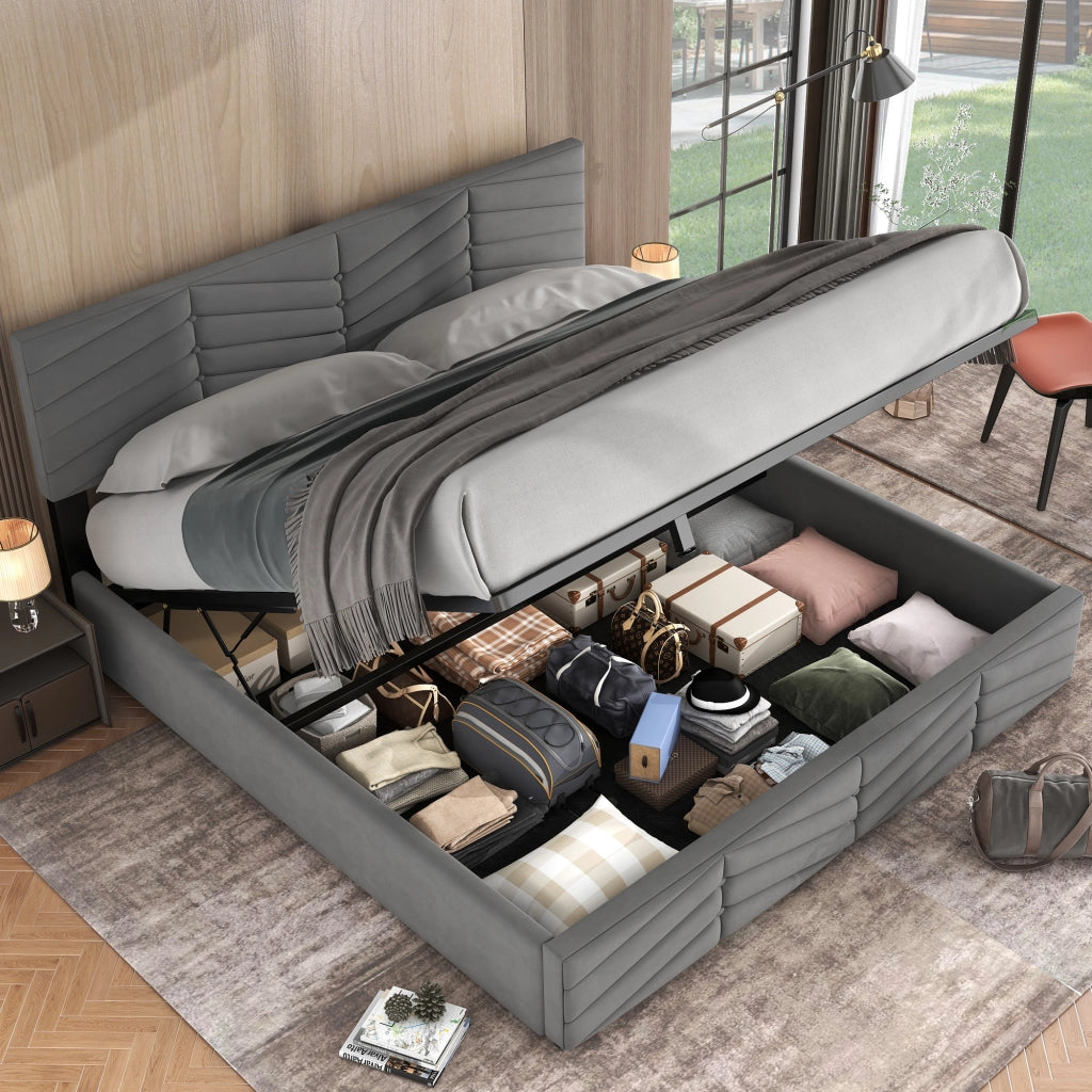 letto imbottito velluto grigio 160 x 200 cm