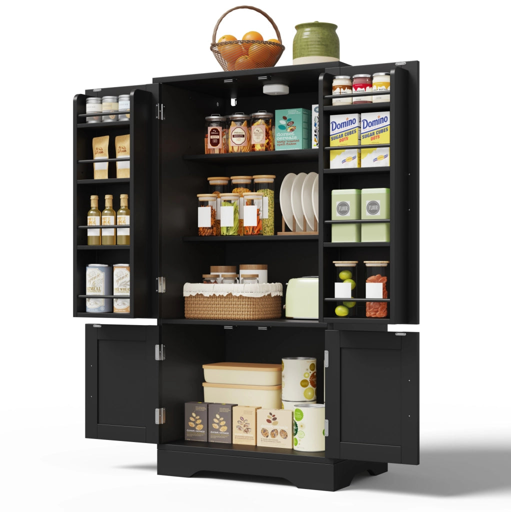 Mobile da cucina 120x60x40 cm nero in MDF, ripiani regolabili e luce LED
