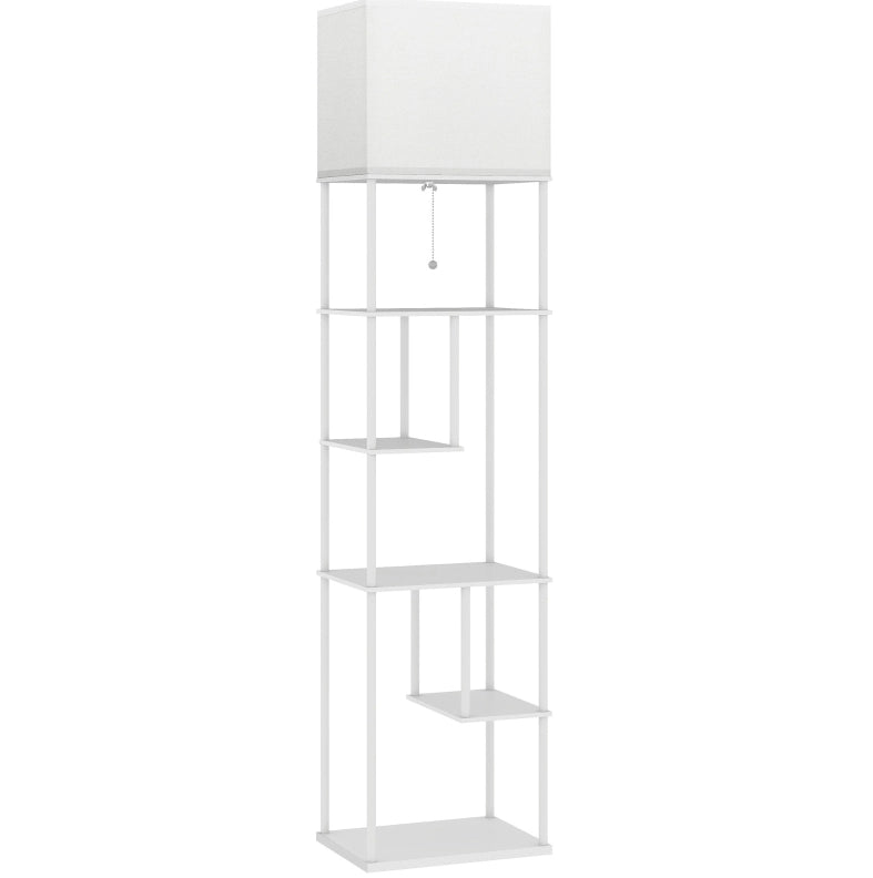 Lampada da Terra con Mensole, Luminosità e Temperatura Colore Regolabili, 171 cm, Bianco