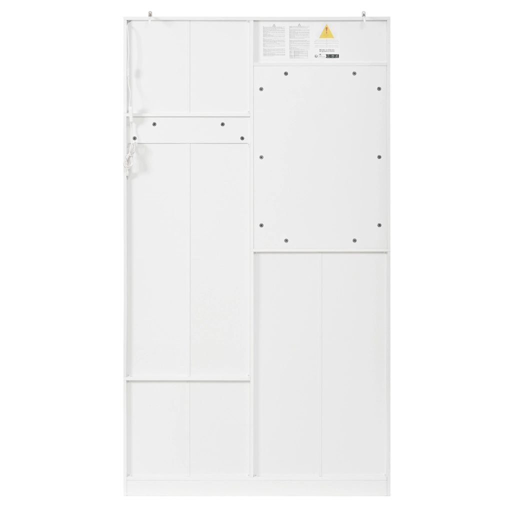 Mobile da ingresso con specchio, panca, ganci, LED, 2 ante, cassetti e ripiani regolabili, in MDF bianco, 100 × 35 × 180 cm