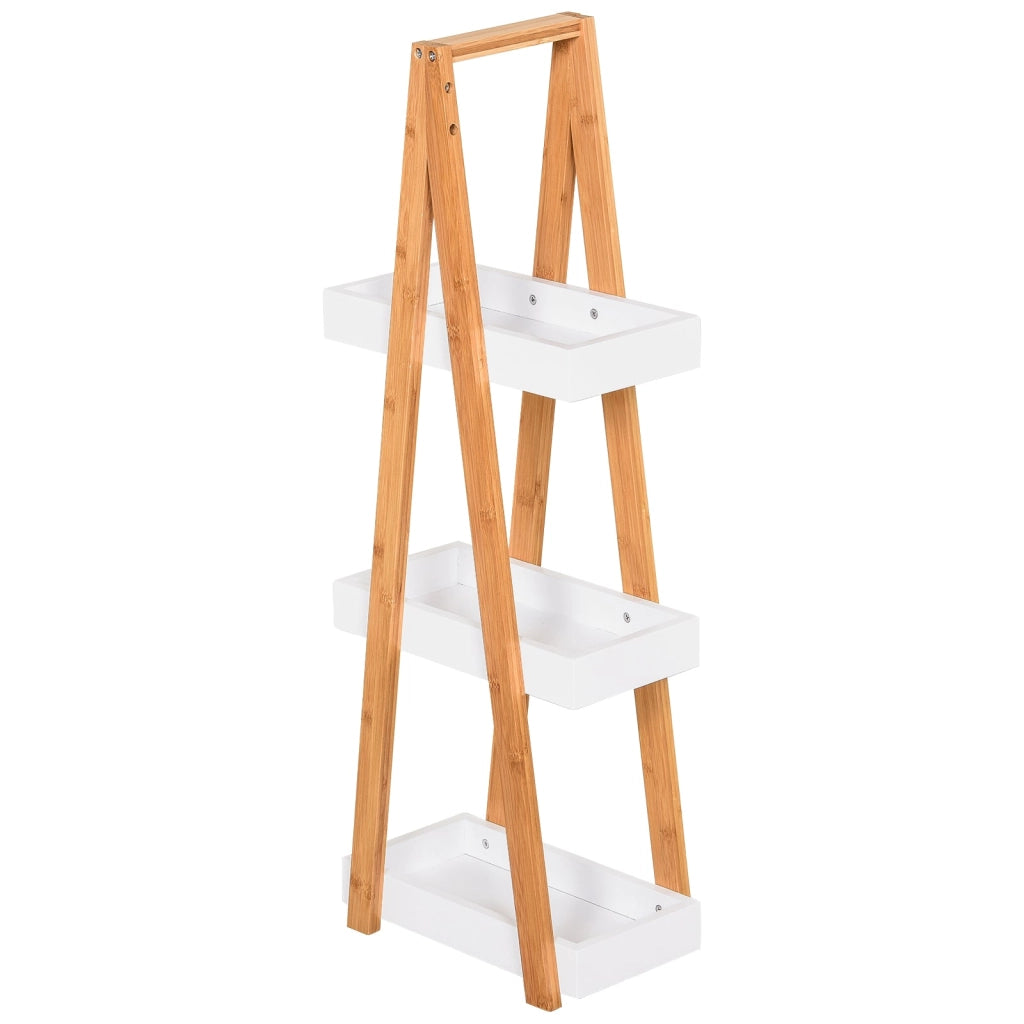 Scaffale Bagno 3 Ripiani 30x18x81 cm in MDF e Bambù Legno e Grigio