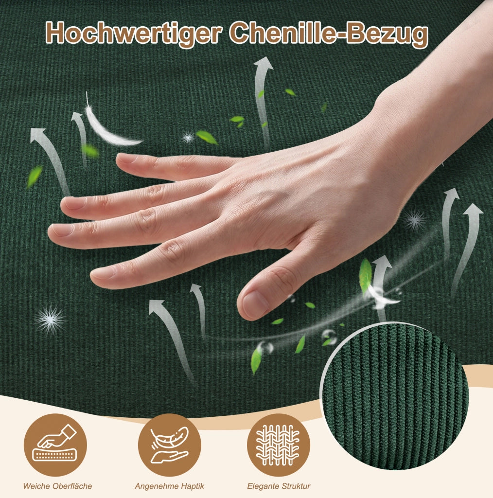 Poltrona Relax con Schienale Regolabile a 5 Posizioni, Rivestimento in Chenille Verde Scuro, Funzione Letto, Supporti Estraibili