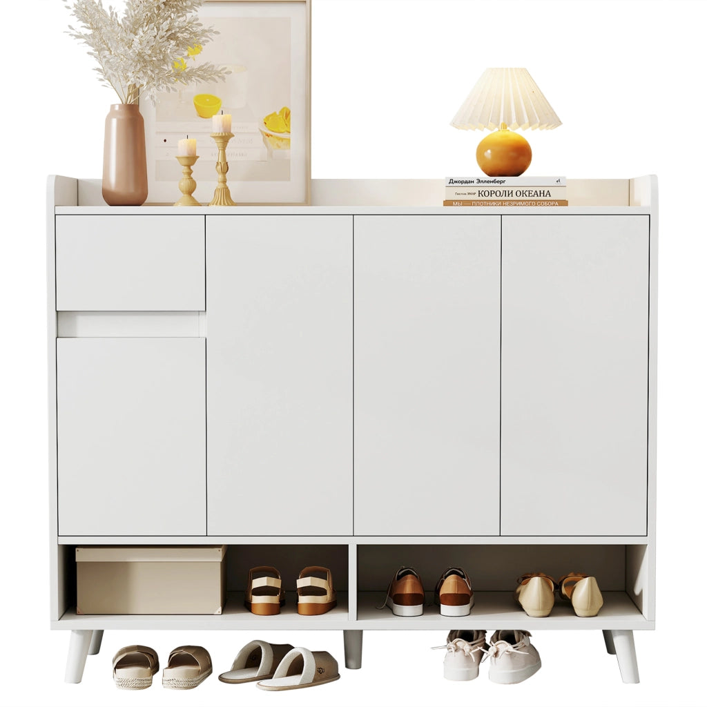 Mobile Credenza Scarpiera con 4 Ante e Cassetto ¨C MINIMAL ¨C Bianco, 120x99x35 cm
