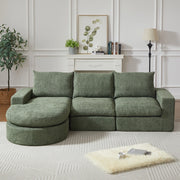 Divano angolare modulare con chaise longue reversibile e cuscini di sostegno in ciniglia verde 251 × 160 × 81 cm