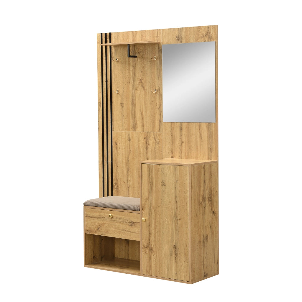 Guardaroba da ingresso MDF con specchio, seduta e portaombrelli