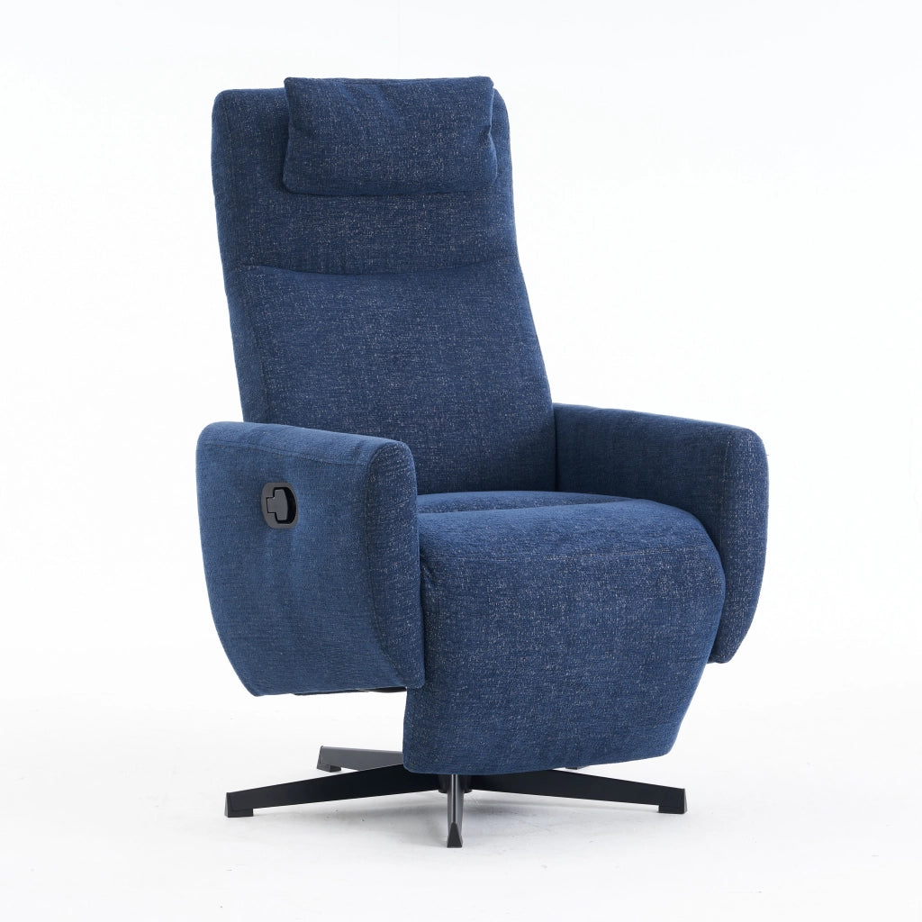 Poltrona Relax Reclinabile con Poggiapiedi ¨C Xylo ¨C Tessuto Chenille Blu, Girevole