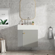 Mobile bagno compatto con lavabo in ceramica grigio e bianco