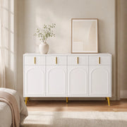 Credenza 4 ante e 4 cassetti con ripiani regolabili per soggiorno e sala da pranzo in MDF bianco con dettagli dorati