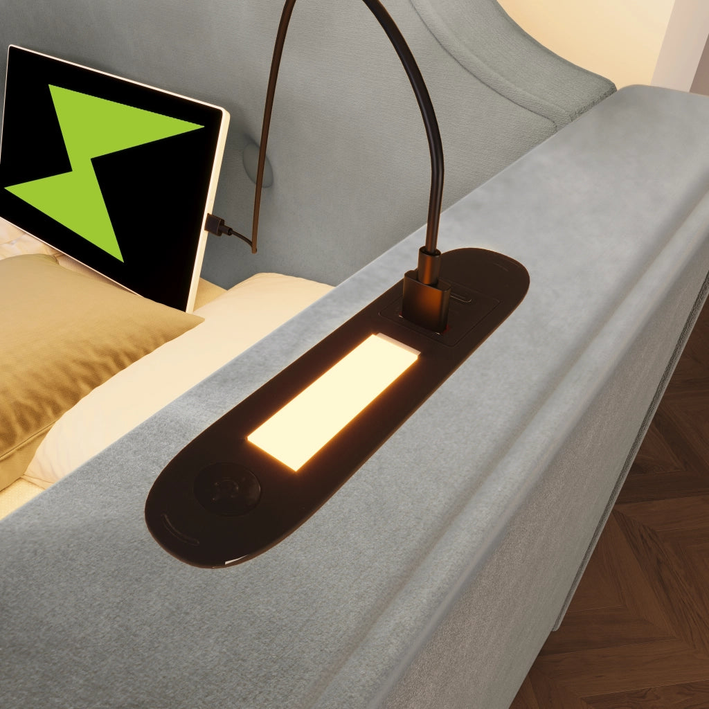 Letto singolo imbottito 90 × 200 cm con cassetti USB Type C lampada da lettura velluto grigio rete a doghe