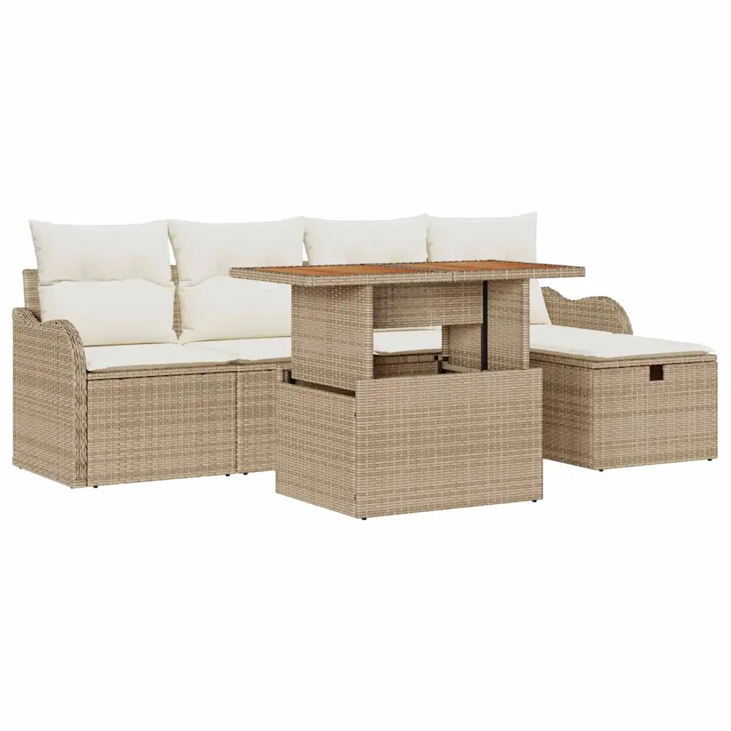 Set Divano da Giardino 6 pcs Beige polyrattan