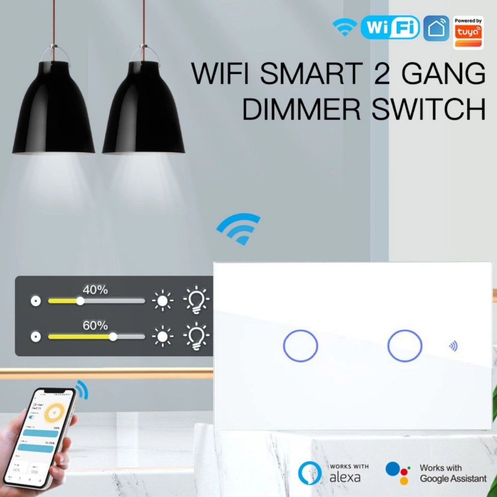 A2ZWORLD Interruttore Da Incasso Scatola 503, Touch Bianco, WIFI 2.4G Matter, TUYA, Smart Life,Apple Home, Google Home, Alexa, SmartThings, 10A, AC 90-250V, 50/60HZ, 120X72X38mm, IP20,Disponibili 1,2,3 Tasti (2 Tasti)