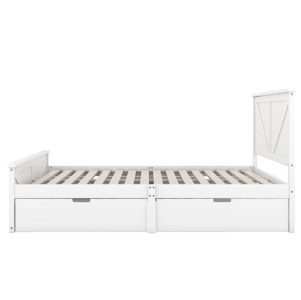 Letto in pino bianco 160x200 cm con testiera e 4 cassetti