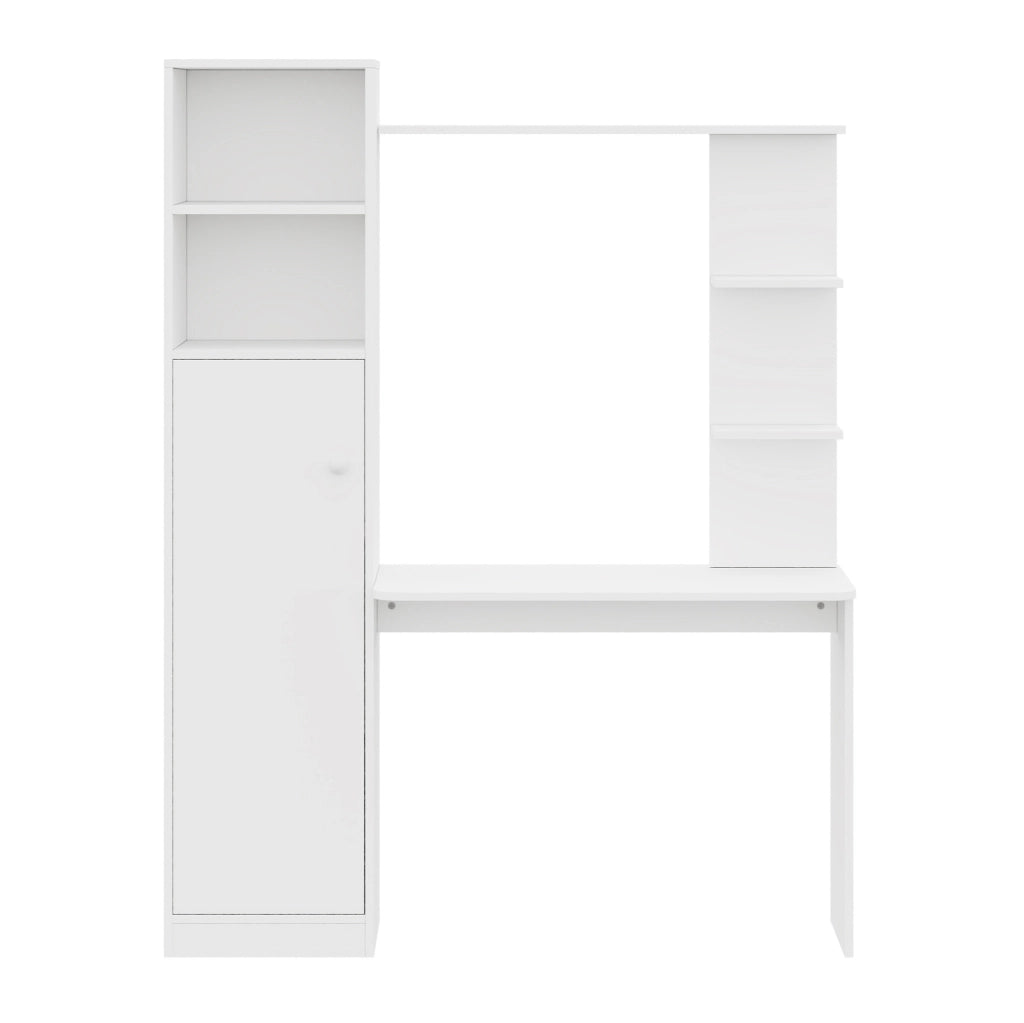 Scrivania multifunzione con armadio e scaffali in MDF bianca