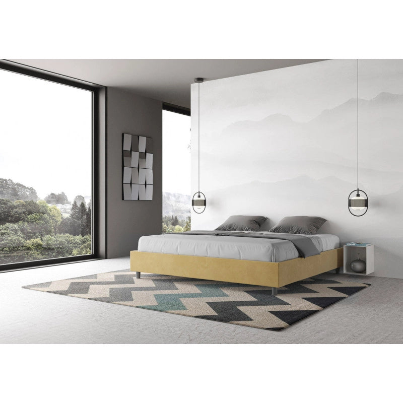 Letto imbottito Matrimoniale 190x190 cm Azelia - Contenitore,Microfibra,Ocra