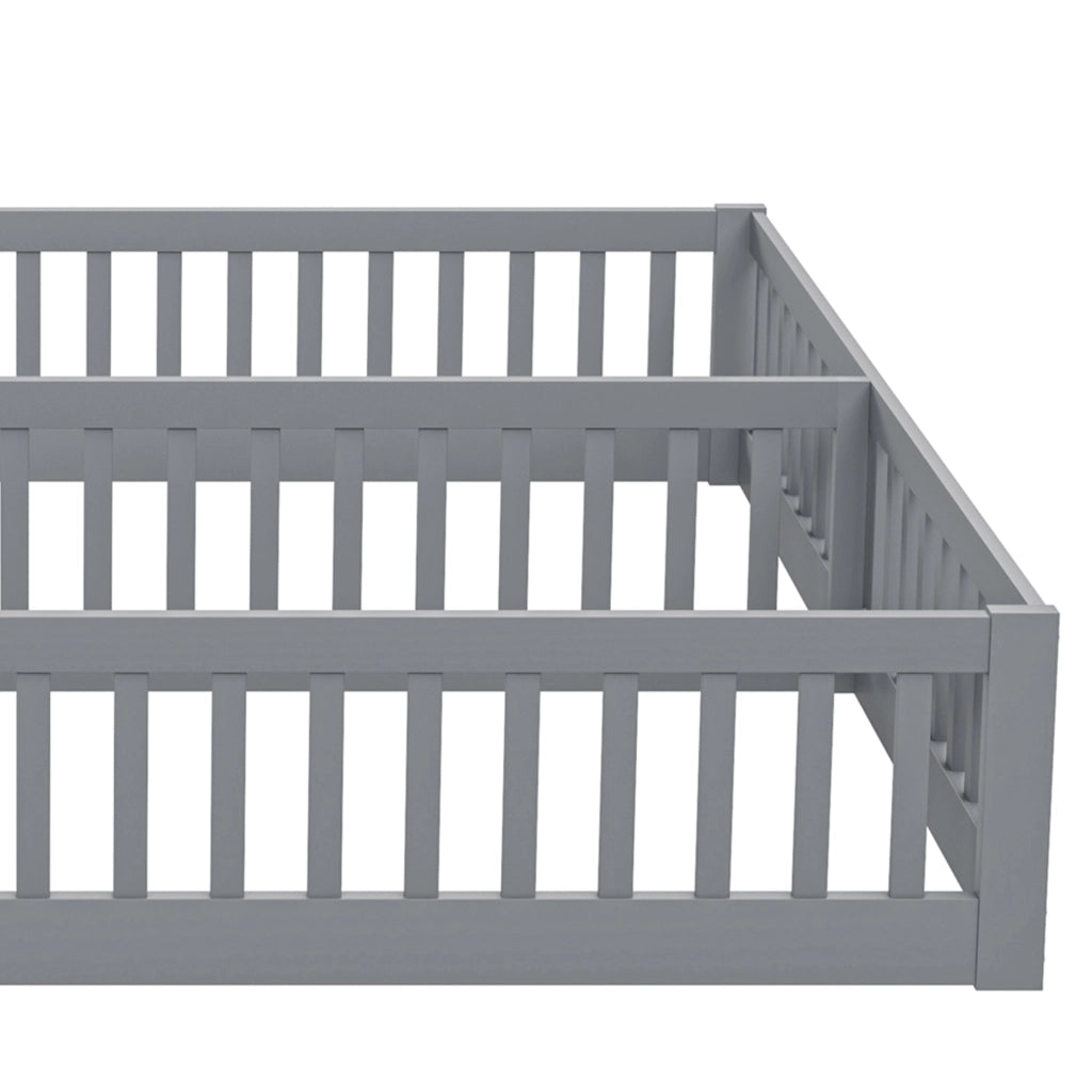 Letto per bambini 2 posti; 2 piani 90×200 cm con barriere di sicurezza; senza materasso; in pino e MDF; grigio