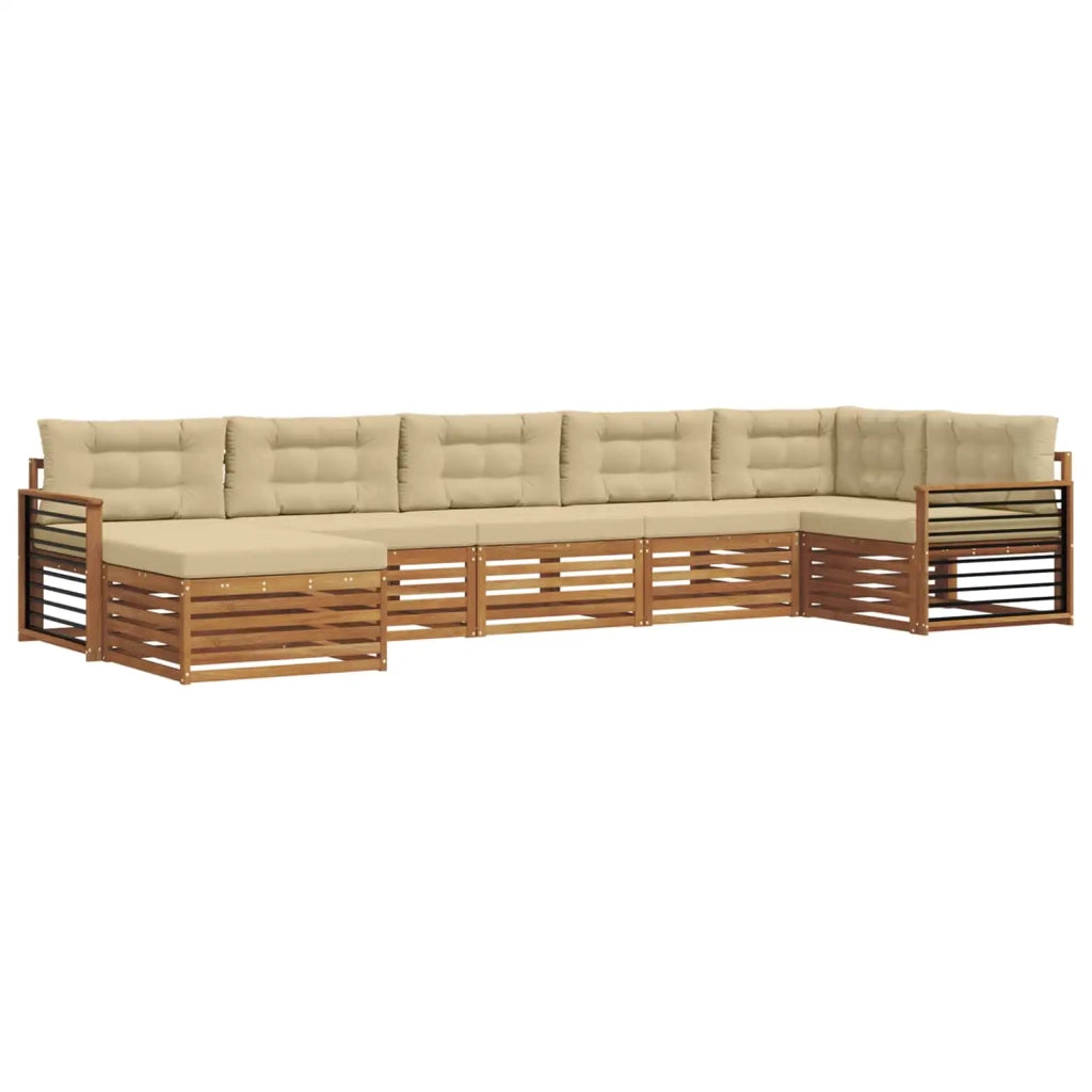 Set divani 7 pcs Naturale e Beige Legno di Acacia Massello 3373833