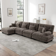 Set di divani modulari in ciniglia marrone con ottomane mobili