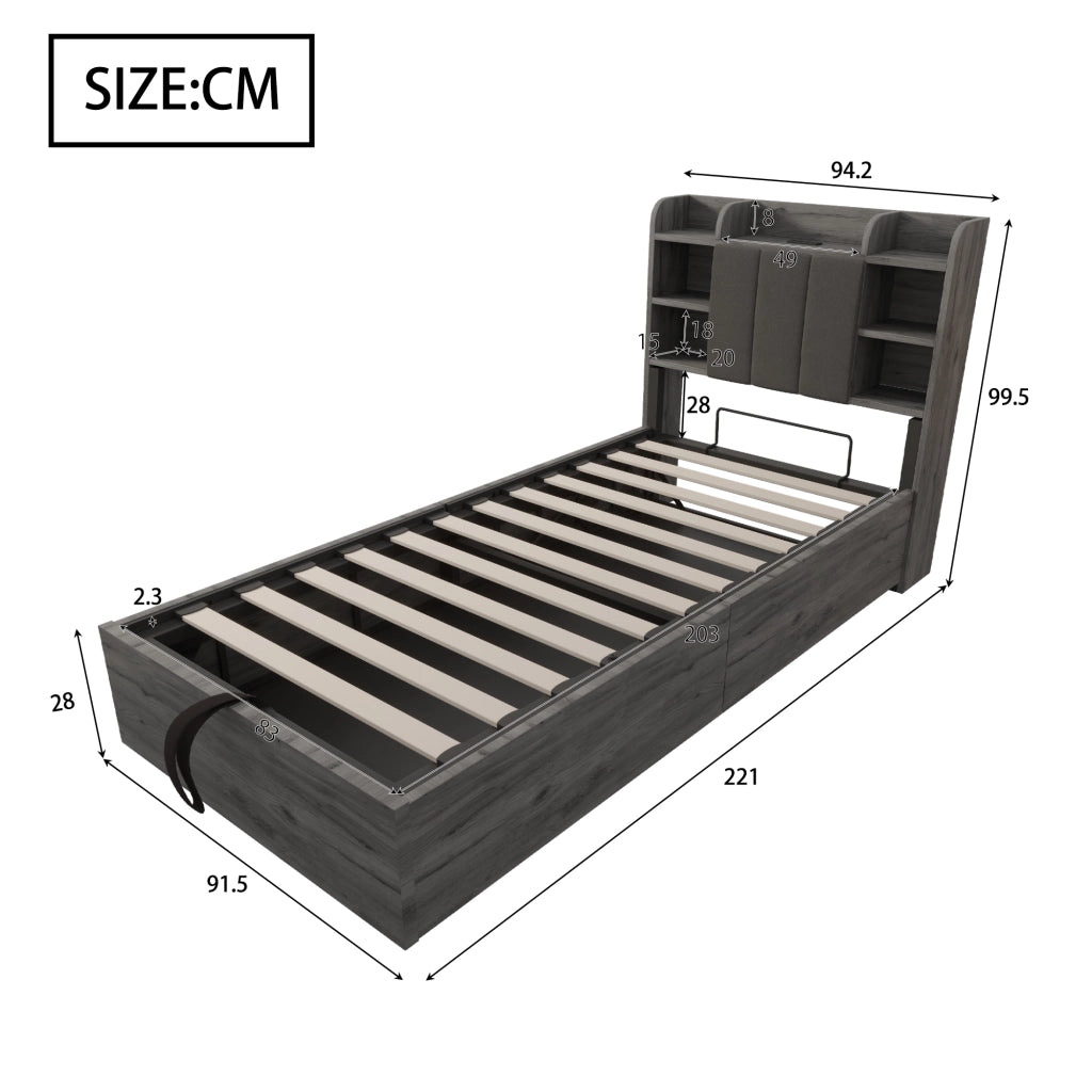 letto in mdf grigio 90 x 200 cm