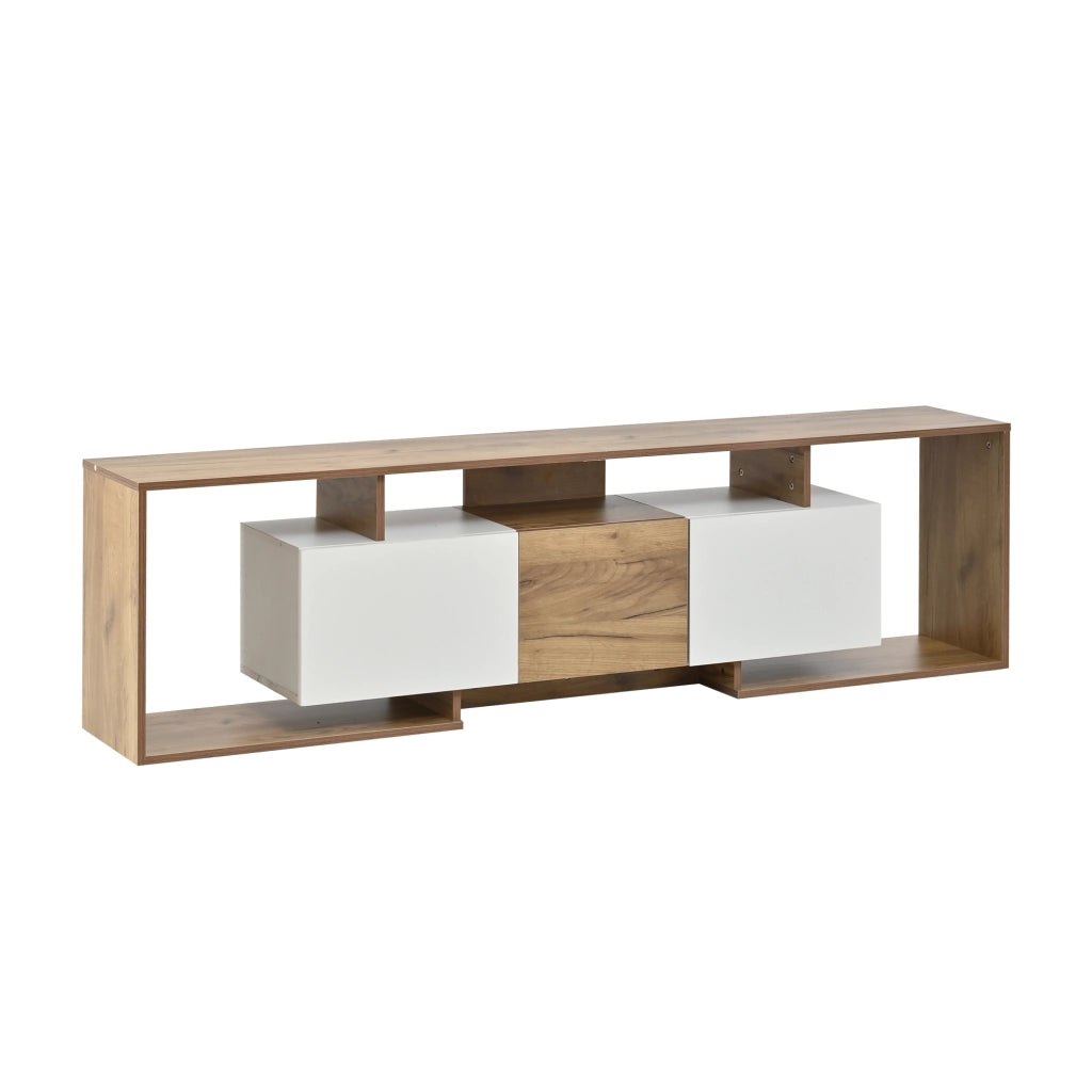 Mobile porta TV bianco e legno naturale 180 cm