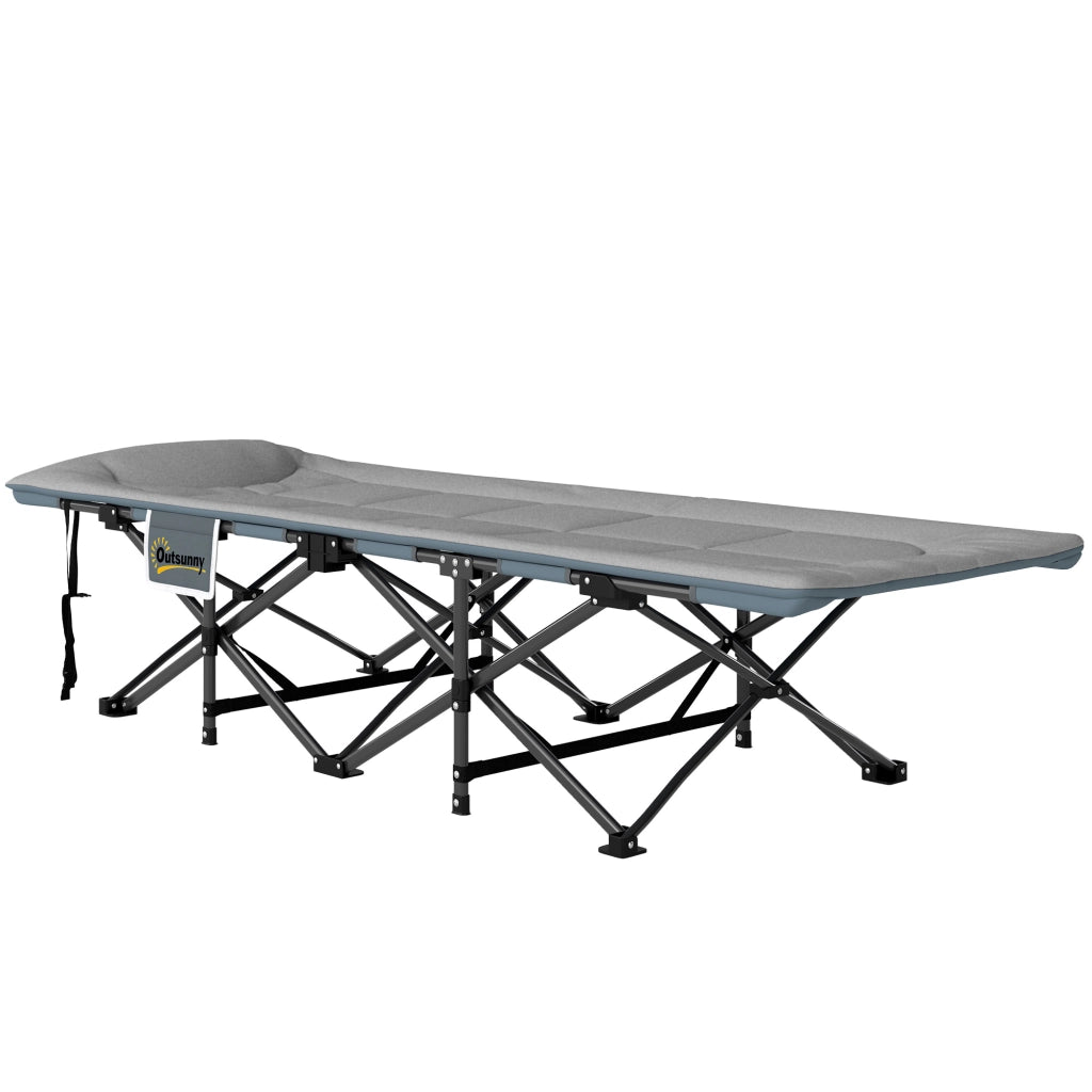 Lettino da campeggio pieghevole con materasso e cuscino grigio brandina per ospiti 187 x 67 x 37 cm fino a 150 kg robusto e pratico
