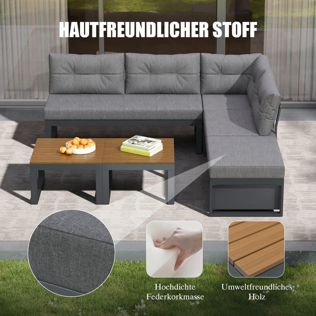 Set mobili da giardino multifunzione, schienale regolabile a 3 livelli con funzione reclinabile, cuscini spessi, vano portaoggetti, rivestimento in poliestere resistente alle intemperie, grigio scuro