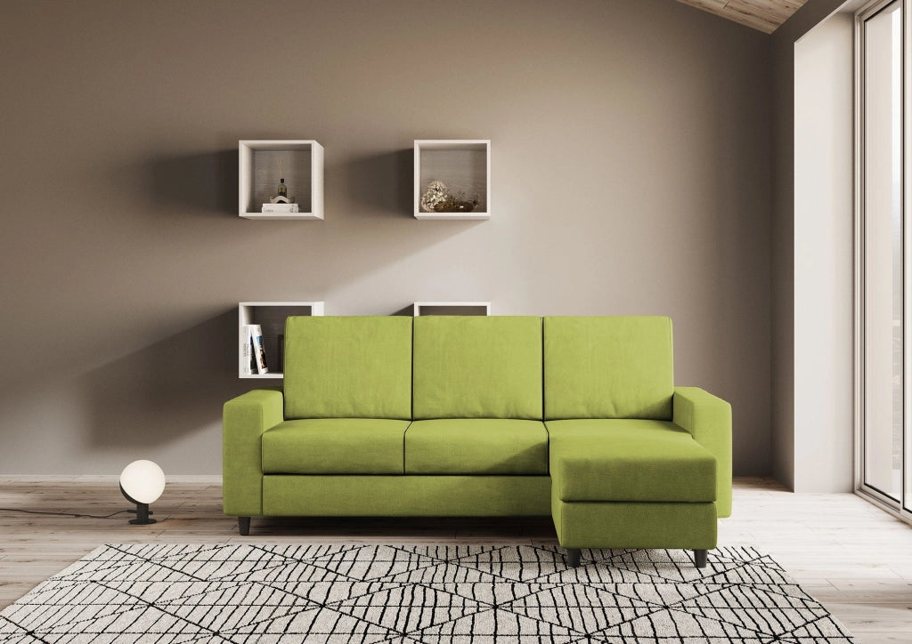 Divano 3 Posti con Pouf 208x155x85 cm Sakar in Tessuto Verde