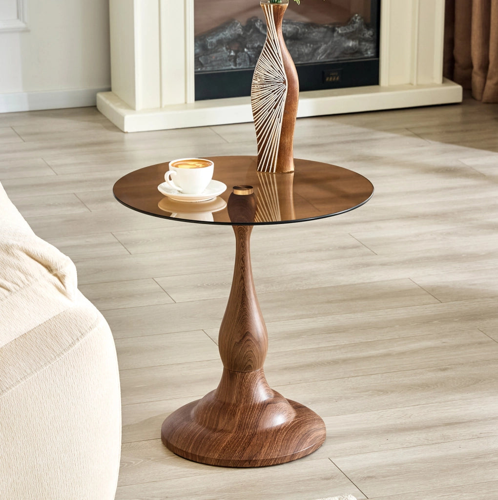 Tavolino rotondo in vetro Ø 50 cm marrone con base in metallo HOMVRA