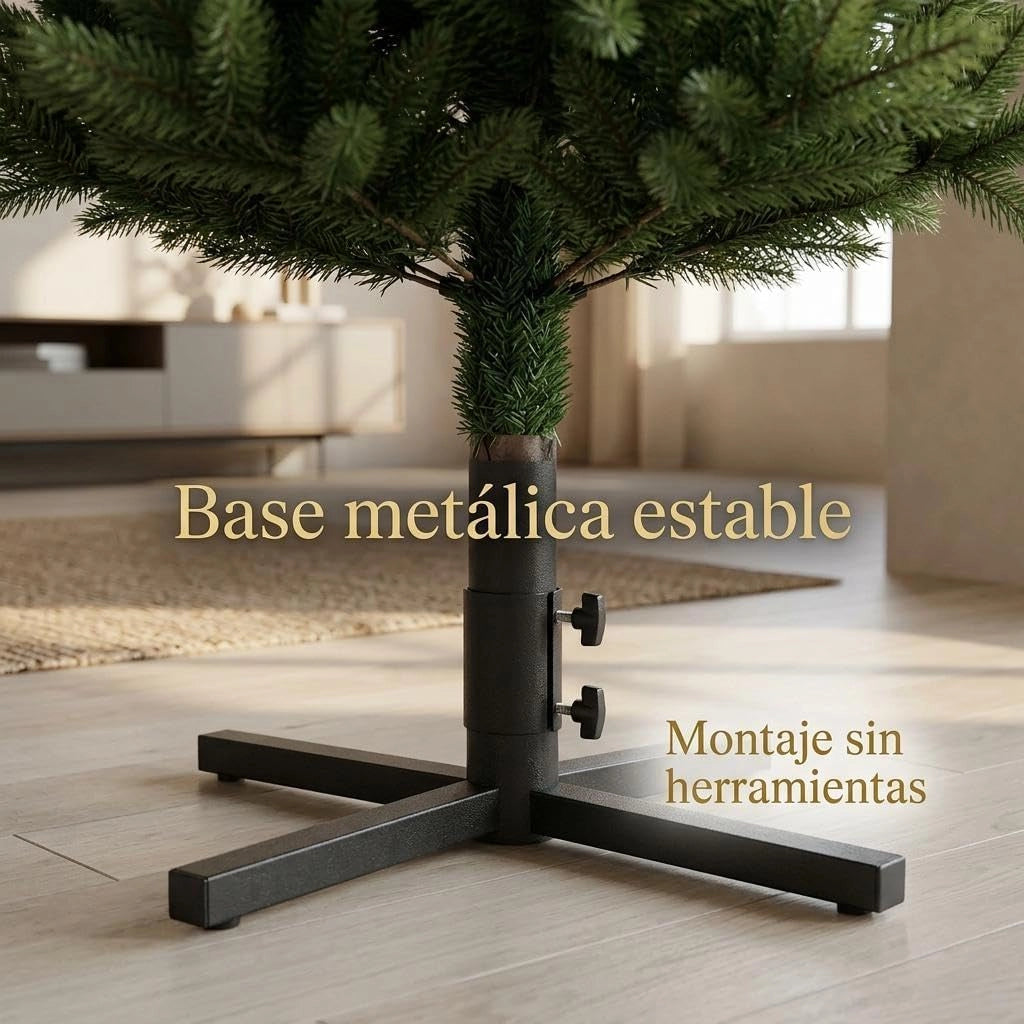 Albero di Natale Artificiale Folto 137cm con Luci LED Rami Realistici e Base Metallica
