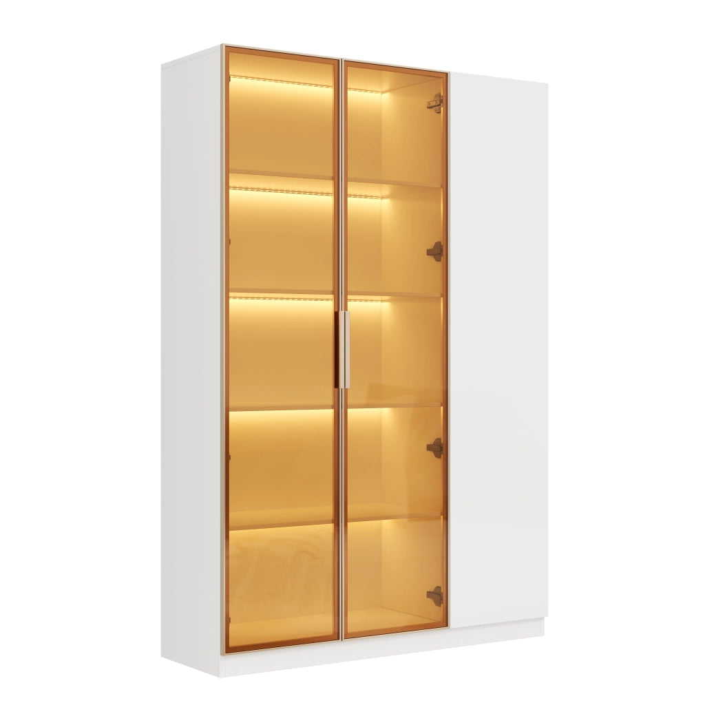 Vetrina a 3 ante con vetro di sicurezza, LED multicolore e 3 ripiani regolabili, in MDF bianco, per soggiorno